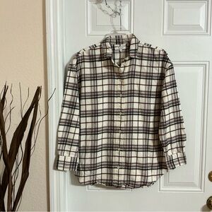 Madewell Women’s Cream Black and Red Plaid Flannel Shirt Size XS
